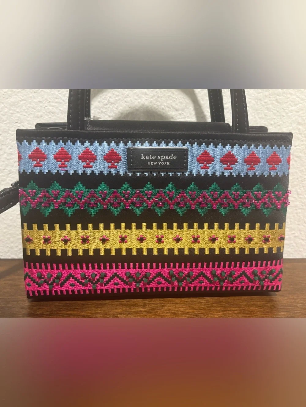 kate spade Mini Black Multi-Color Embroidered Crossbody
